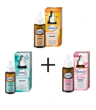 Pack Balea Serums Niacinamide + Vitamin C + Beauty Collagen Retinol, 30 ml